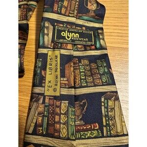 Vintage Alynn Ex Libris 100% Silk Men’s Neck Tie Made In USA Book Print
